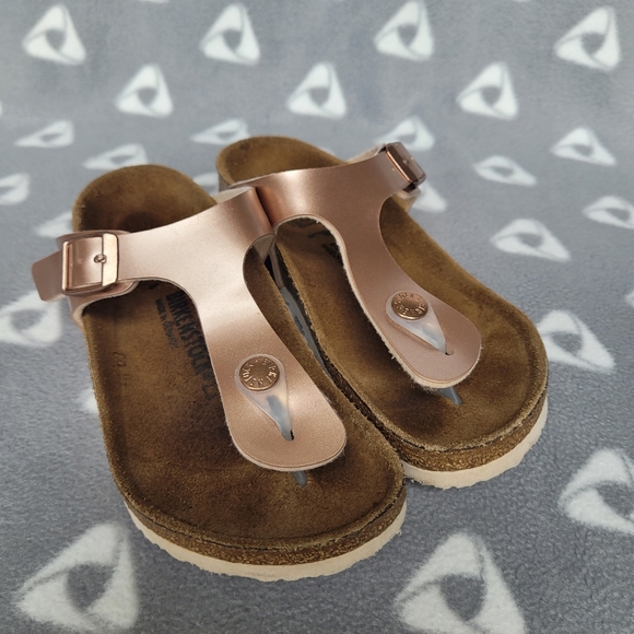 Birkenstock Gizeh Kids Sz 31 Birko Flor Silver Metallic Copper Sandals - Picture 3 of 11